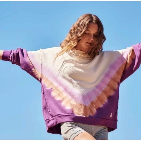 Free People Movement Metti Tie Dye Sweatshirt Oversized Ombre Purple Size Small - Picture 12 of 12